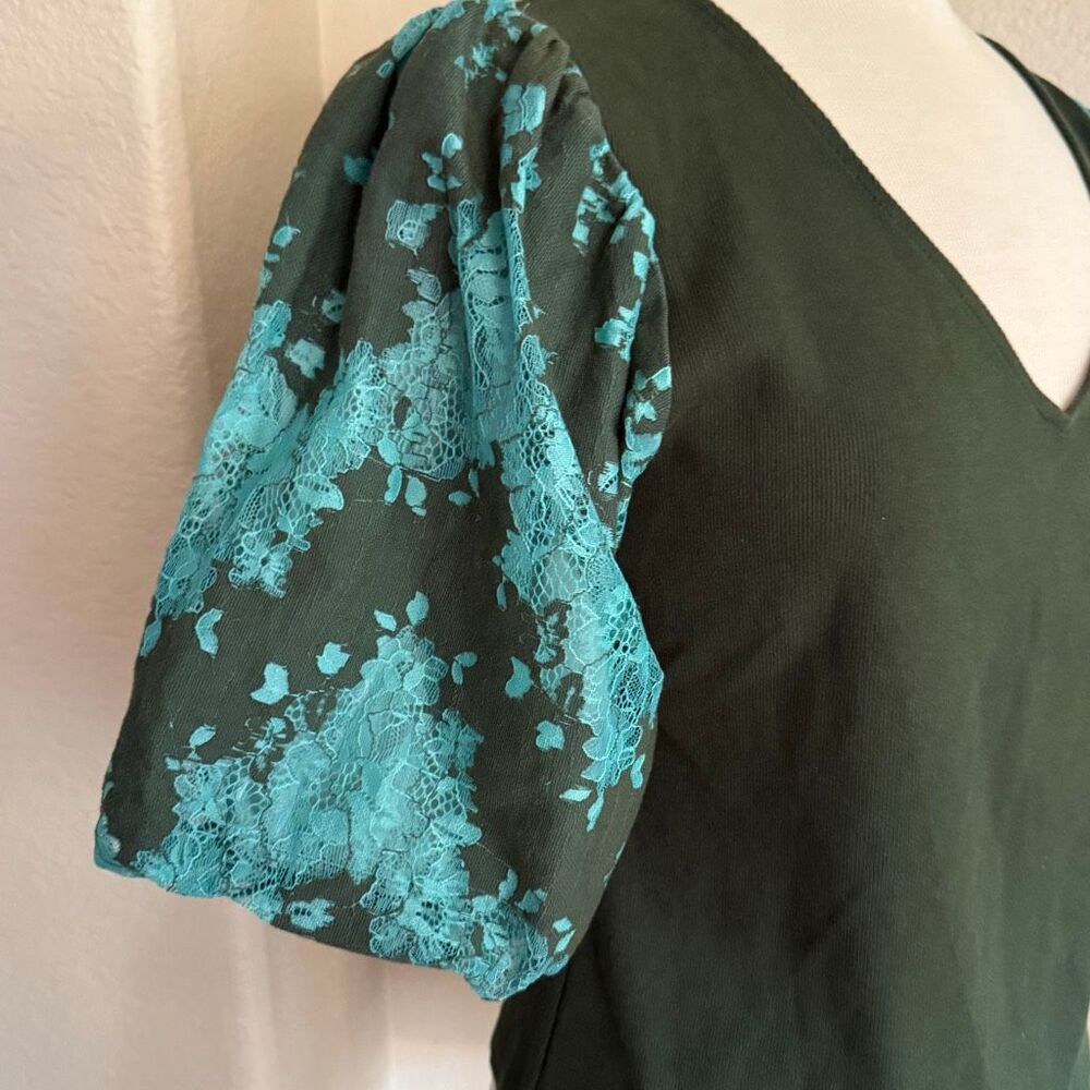 NWOT Anthropologie Dolan Womens V-neck Lace Puff Sleeve Top Holly Green Large - Picture 8 of 15